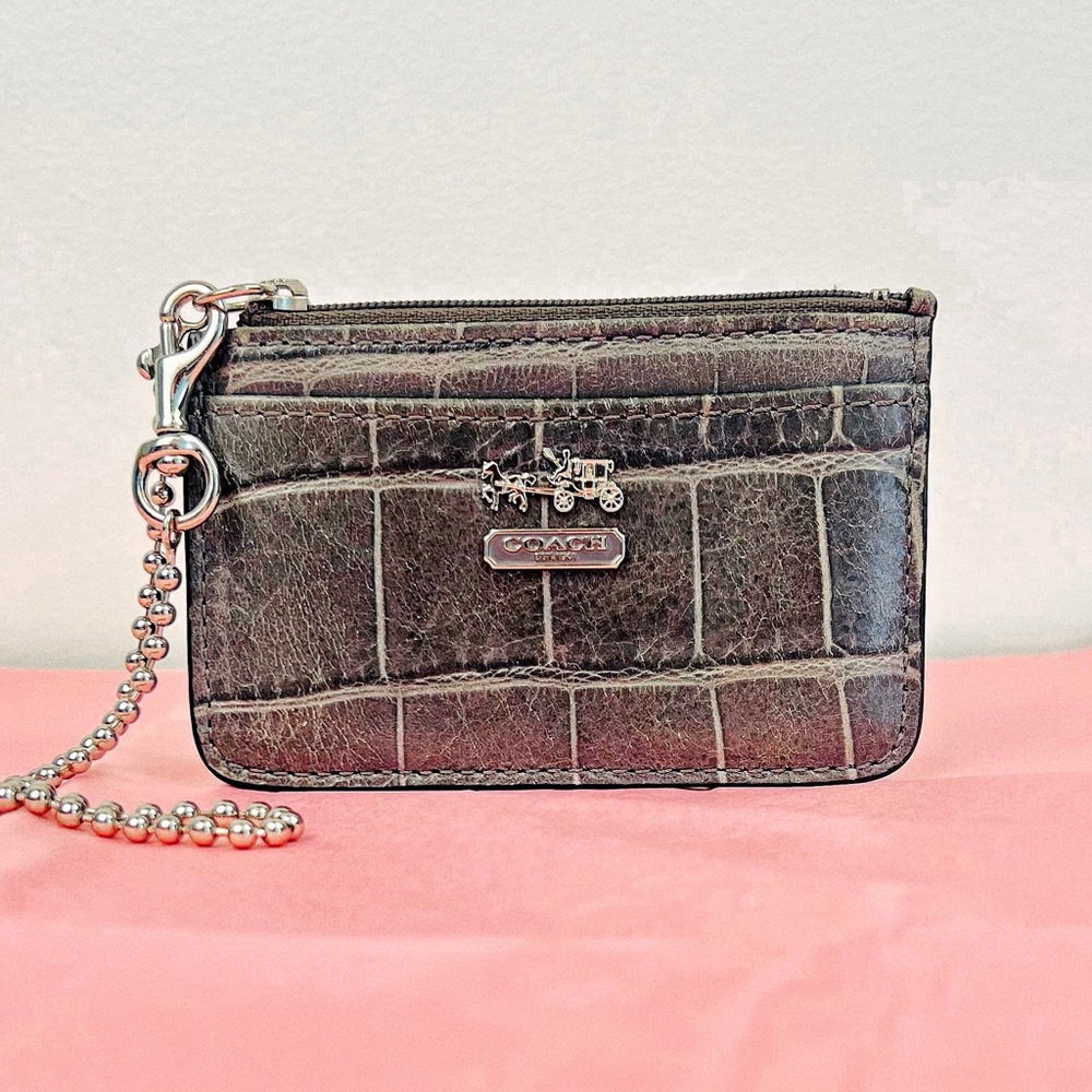 Coach Croc-Embossed Key & Card Holder in Brown